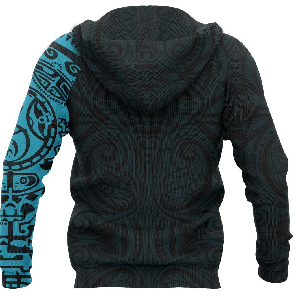 New Zealand Maori Zip Hoodie, Maori Warrior Tattoo Full Zip Hoodie Blue - Polynesian Pride