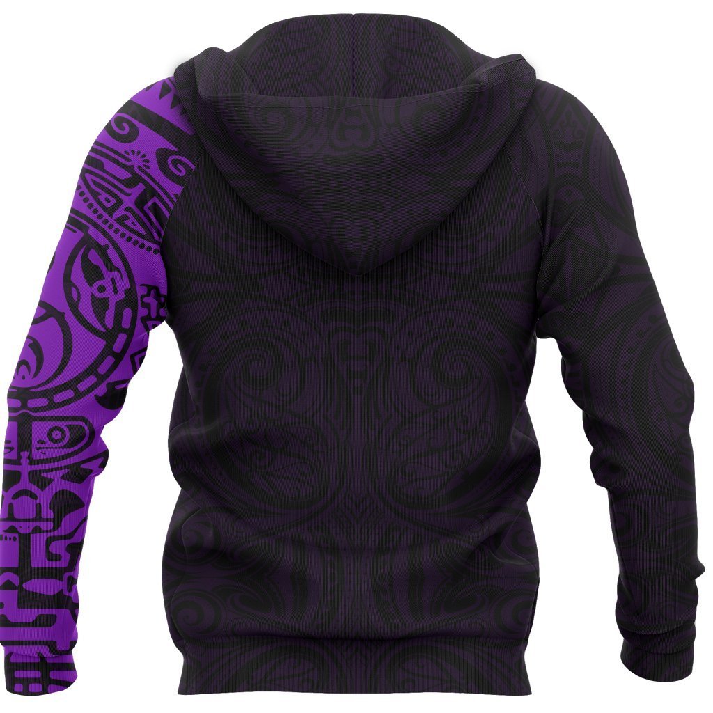 New Zealand Maori Zip Hoodie, Maori Warrior Tattoo Full Zip Hoodie Purple - Polynesian Pride