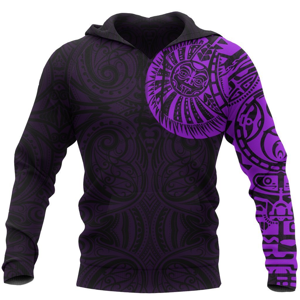 New Zealand Maori Hoodie, Maori Warrior Tattoo Pullover Hoodie Purple Unisex Black - Polynesian Pride