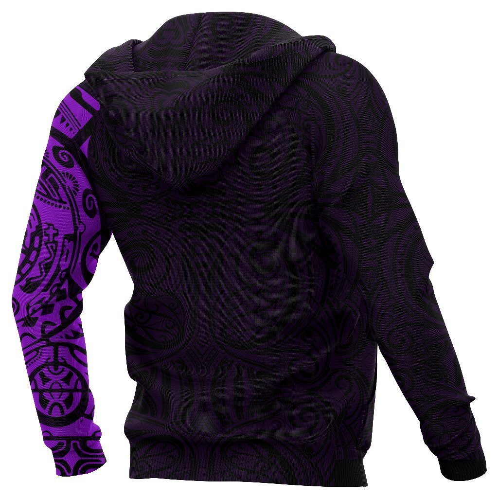 New Zealand Maori Zip Hoodie, Maori Warrior Tattoo Full Zip Hoodie Purple - Polynesian Pride