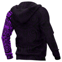 New Zealand Maori Zip Hoodie, Maori Warrior Tattoo Full Zip Hoodie Purple - Polynesian Pride