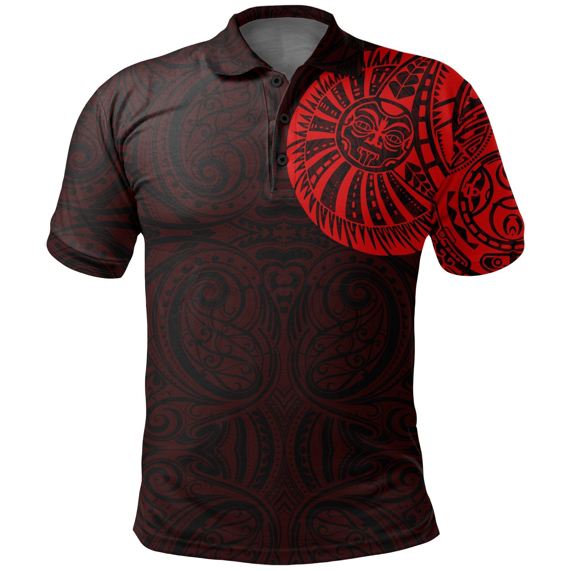 New Zealand Maori Polo Shirt, Maori Warrior Tattoo Golf Shirts Red Unisex Black - Polynesian Pride