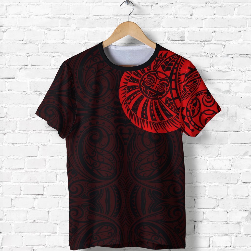 New Zealand Maori T Shirt, Maori Warrior Tattoo Shirt Red Black - Polynesian Pride