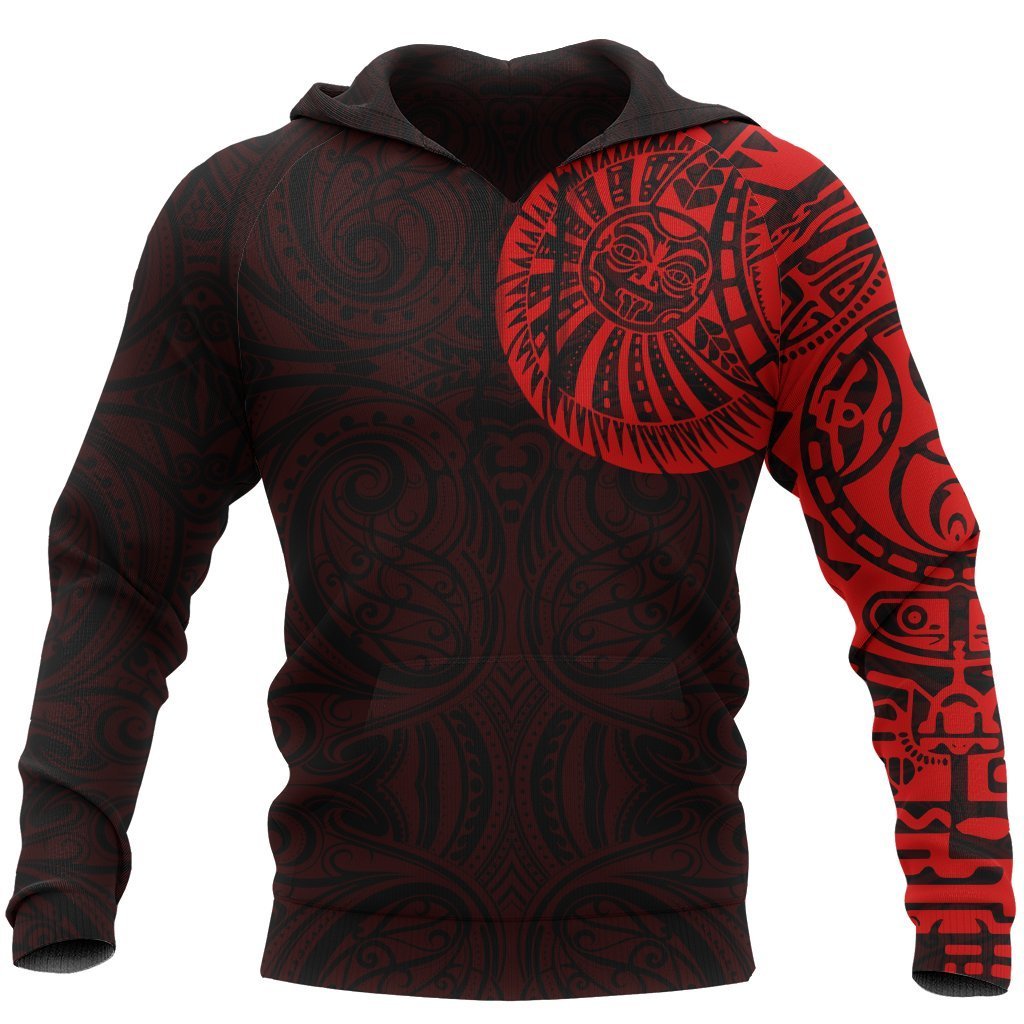 New Zealand Maori Hoodie, Maori Warrior Tattoo Pullover Hoodie Red Pullover Hoodie Black - Polynesian Pride
