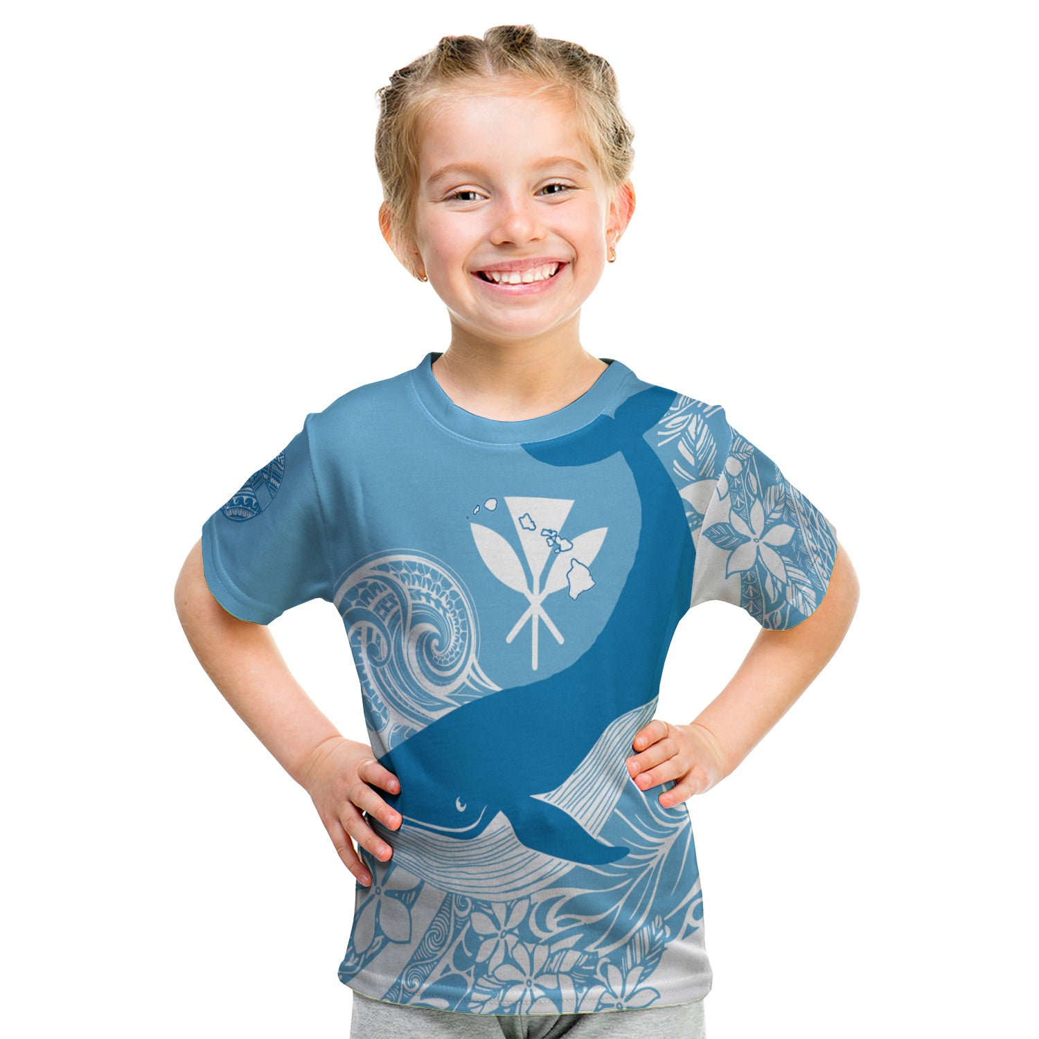 (Custom Personalized) Hawaii Kohol Humpback Whale Kid T Shirt Cerulean LT7 Youth XL Size14 - Polynesian Pride