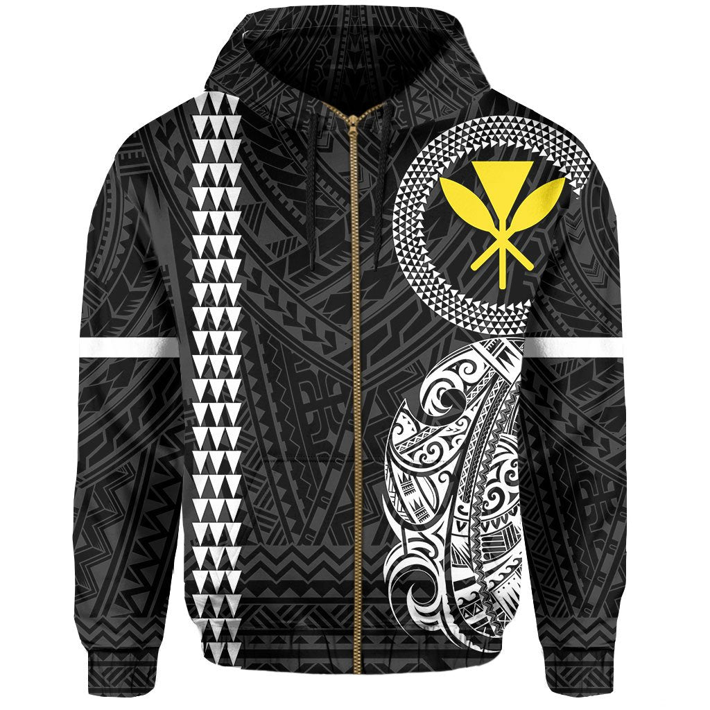 Polynesian Kakau Kanaka Flag of Hawaii Zip Hoodie White - Polynesian Pride