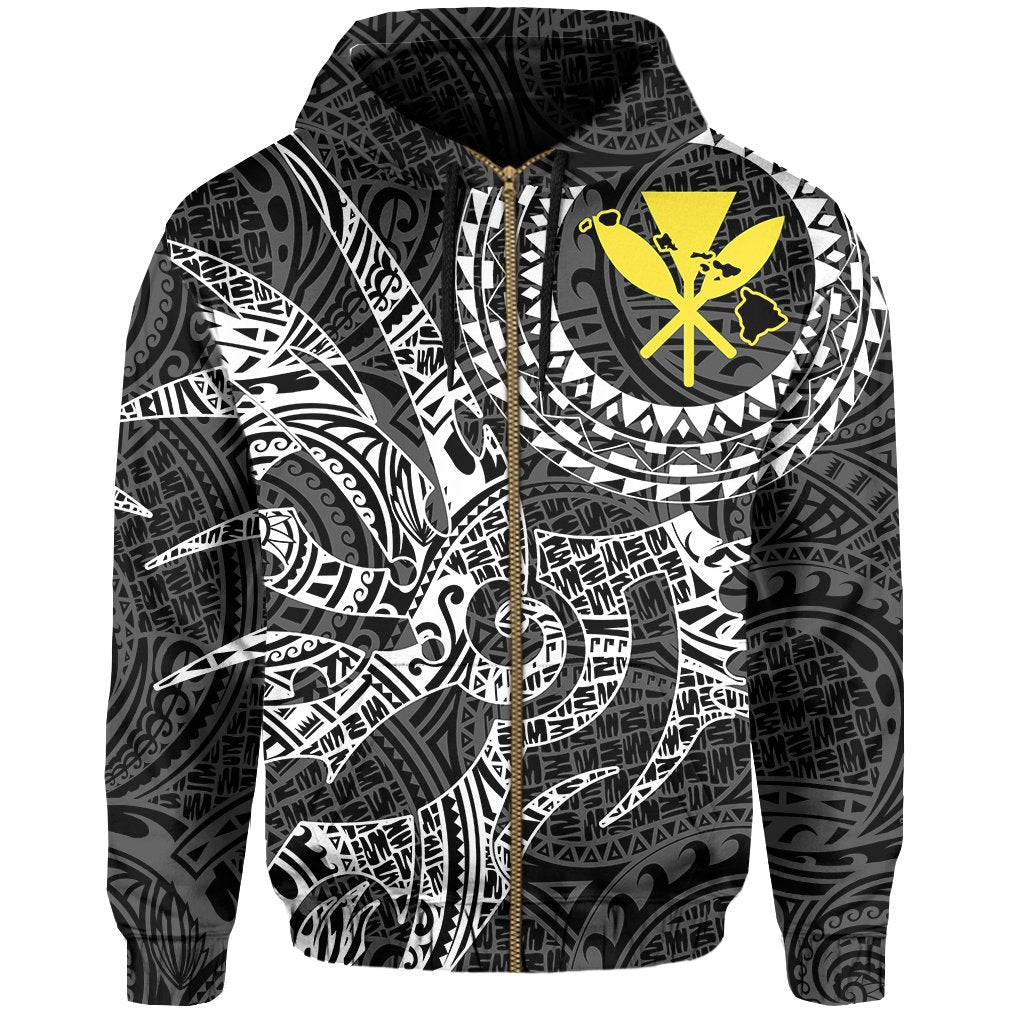 Hawaii Hoodie Zip Polynesian Kanaka Map Hawaiian Hoodie Zip White TT Style - Polynesian Pride