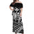 Hawaii Turtle With Hibiscus Tribal Off Shoulder Dress White - LT12 Long Dress White - Polynesian Pride