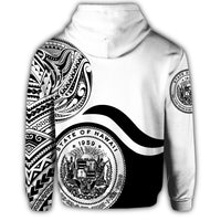 Hawaii Coat of Arms Zip Hoodie Waveshape Style White - Polynesian Pride