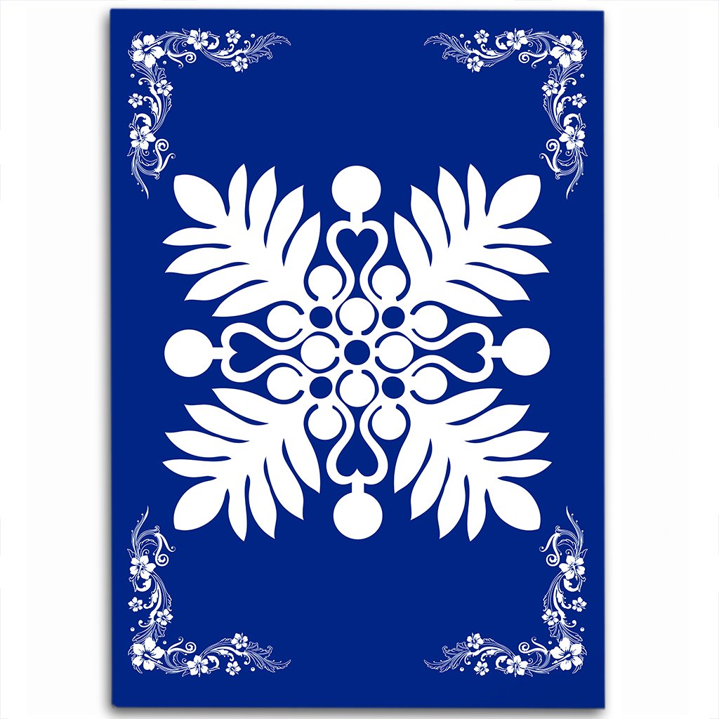 Hawaiian Quilt Maui Plant And Hibiscus Pattern Area Rug - White Blue - AH White - Polynesian Pride
