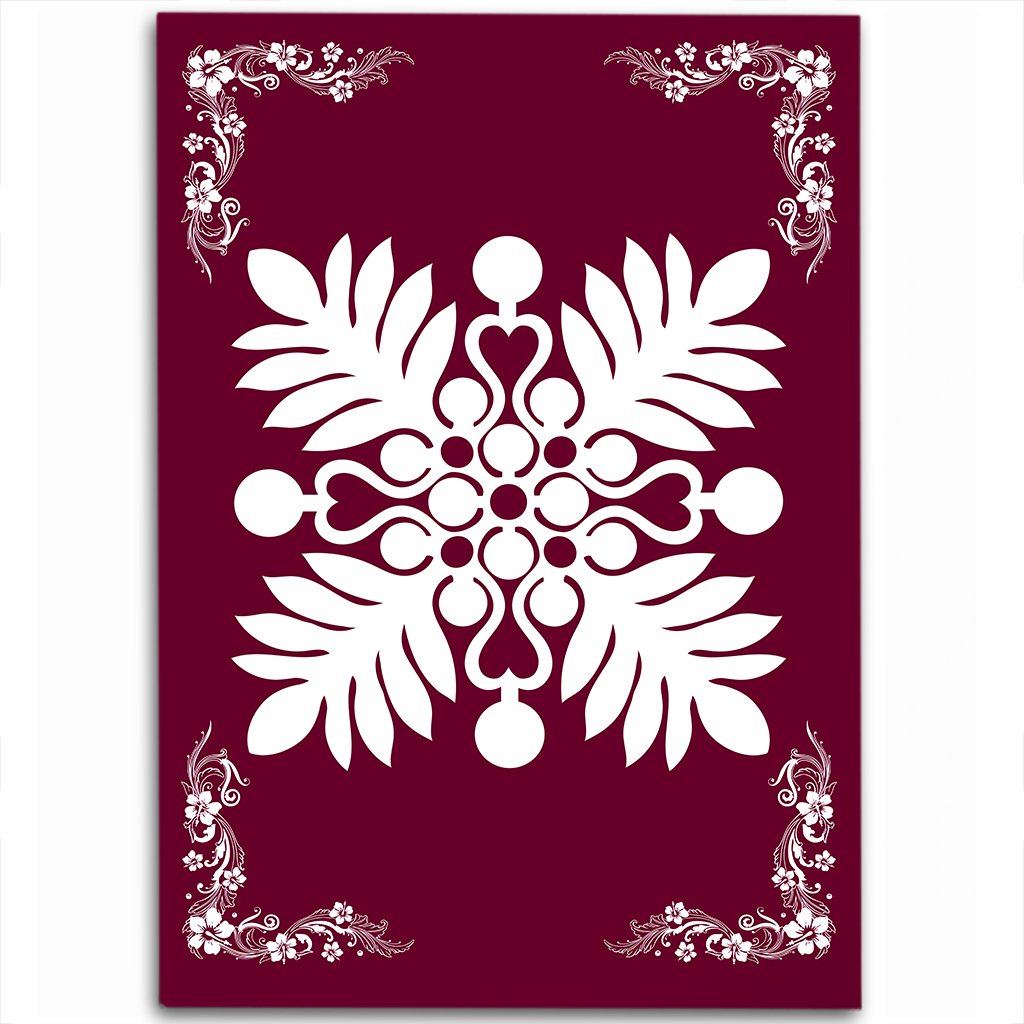 Hawaiian Quilt Maui Plant And Hibiscus Pattern Area Rug - White Burgundy - AH White - Polynesian Pride