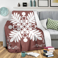Hawaiian Quilt Maui Plant And Hibiscus Premium Blanket - White Coral - AH - Polynesian Pride