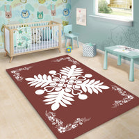 Hawaiian Quilt Maui Plant And Hibiscus Pattern Area Rug - White Coral - AH - Polynesian Pride