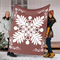 Hawaiian Quilt Maui Plant And Hibiscus Premium Blanket - White Coral - AH - Polynesian Pride