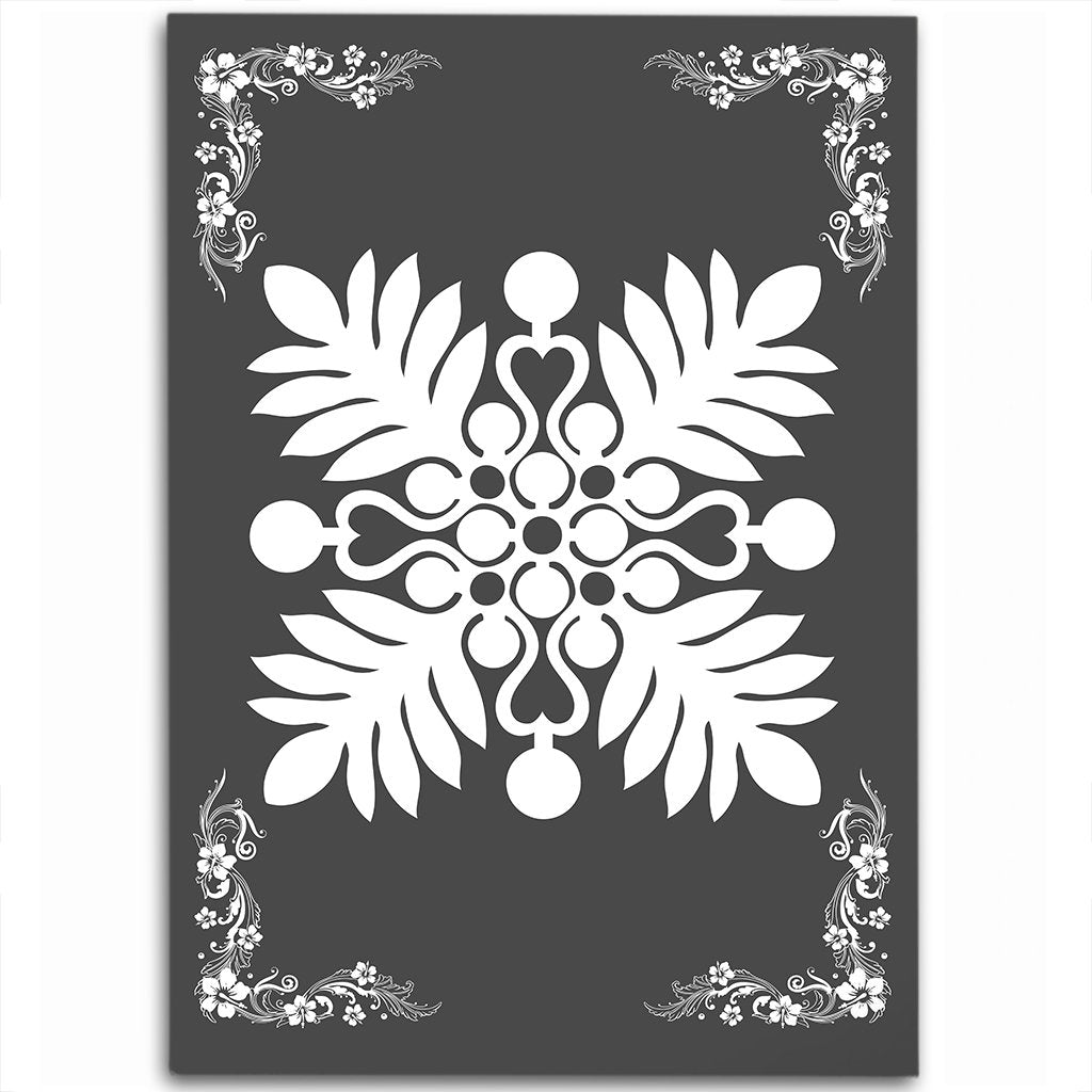 Hawaiian Quilt Maui Plant And Hibiscus Pattern Area Rug - White Gray - AH White - Polynesian Pride