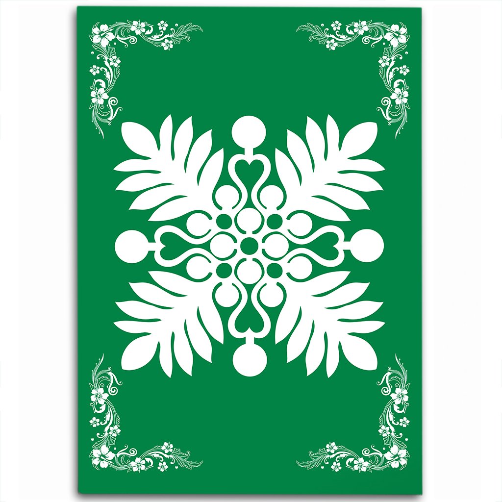 Hawaiian Quilt Maui Plant And Hibiscus Pattern Area Rug - White Green - AH White - Polynesian Pride