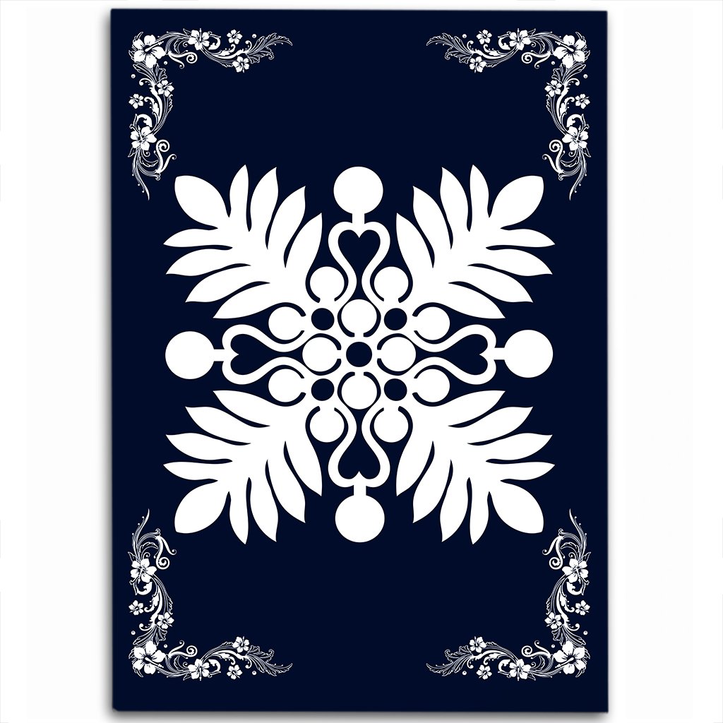 Hawaiian Quilt Maui Plant And Hibiscus Pattern Area Rug - White Indigo - AH White - Polynesian Pride