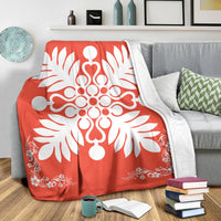 Hawaiian Quilt Maui Plant And Hibiscus Premium Blanket - White Orange - AH - Polynesian Pride