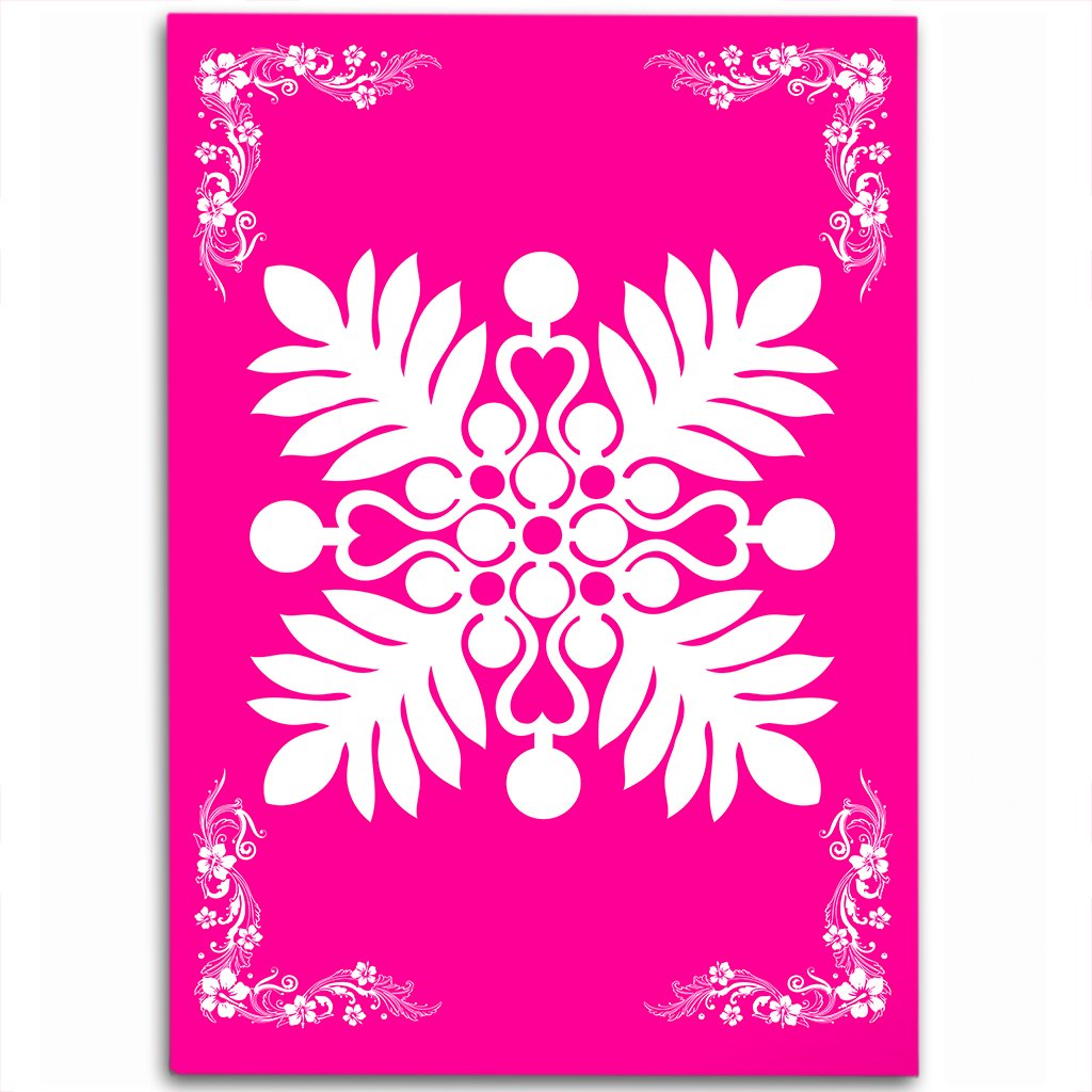 Hawaiian Quilt Maui Plant And Hibiscus Pattern Area Rug - White Pink - AH White - Polynesian Pride