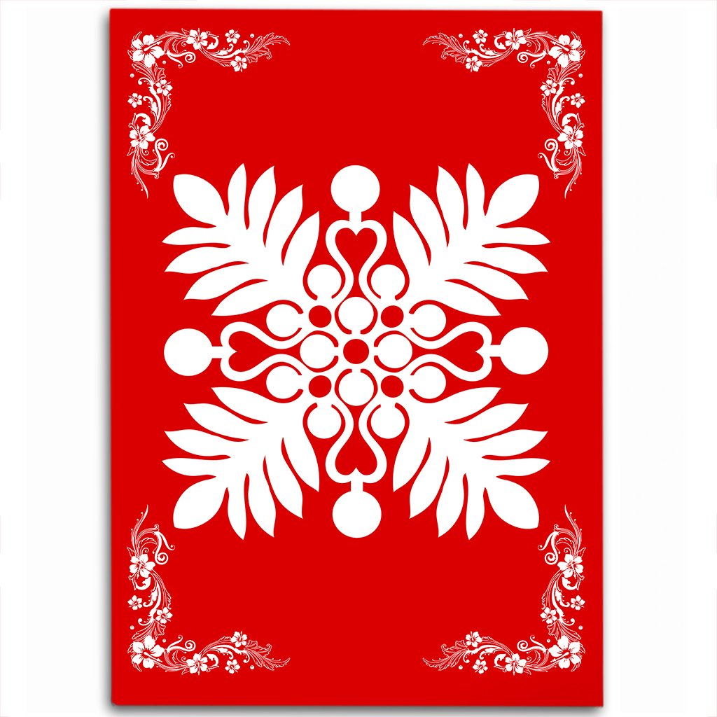 Hawaiian Quilt Maui Plant And Hibiscus Pattern Area Rug - White Red - AH White - Polynesian Pride