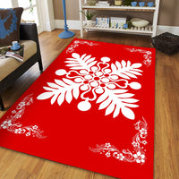 Hawaiian Quilt Maui Plant And Hibiscus Pattern Area Rug - White Red - AH - Polynesian Pride
