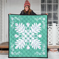Hawaiian Quilt Maui Plant And Hibiscus Premium Quilt - White Seafoarm - AH - Polynesian Pride