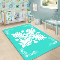 Hawaiian Quilt Maui Plant And Hibiscus Pattern Area Rug - White Turquoise - AH - Polynesian Pride