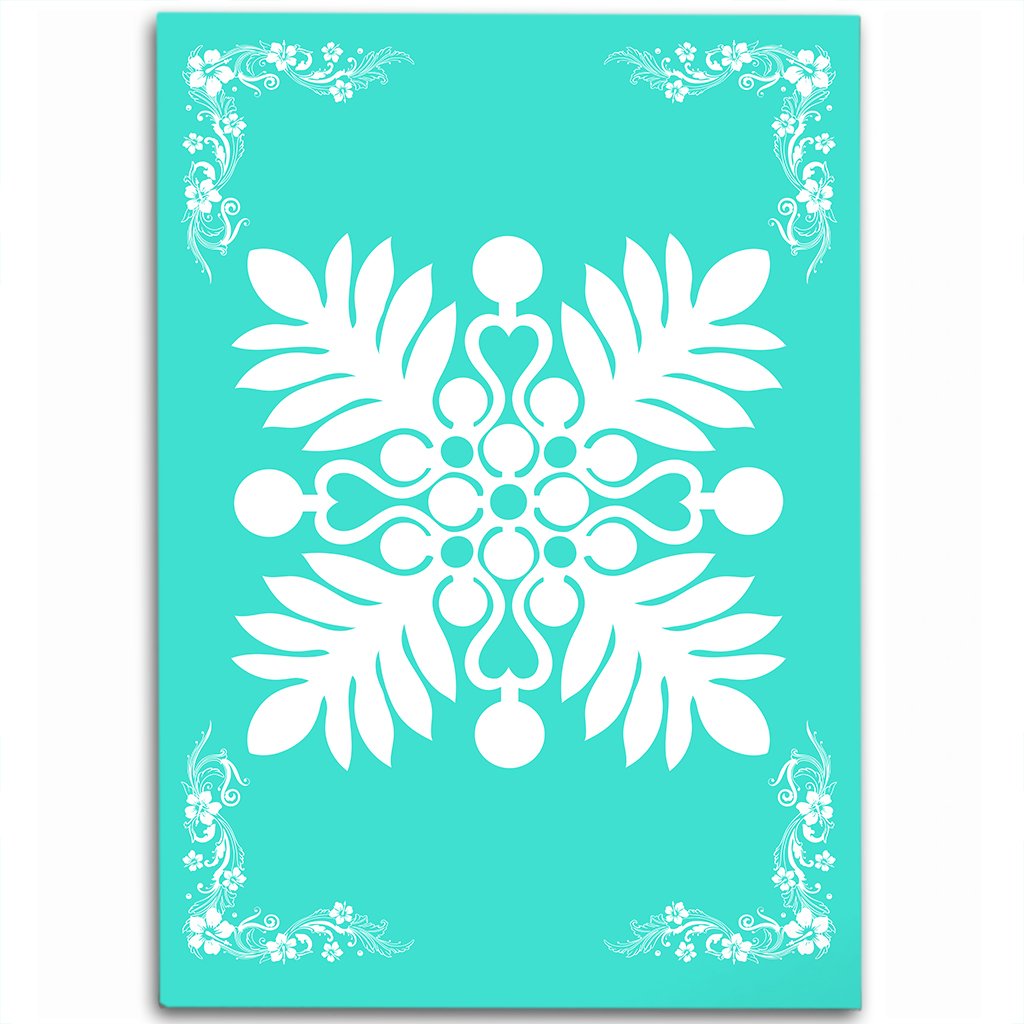 Hawaiian Quilt Maui Plant And Hibiscus Pattern Area Rug - White Turquoise - AH White - Polynesian Pride