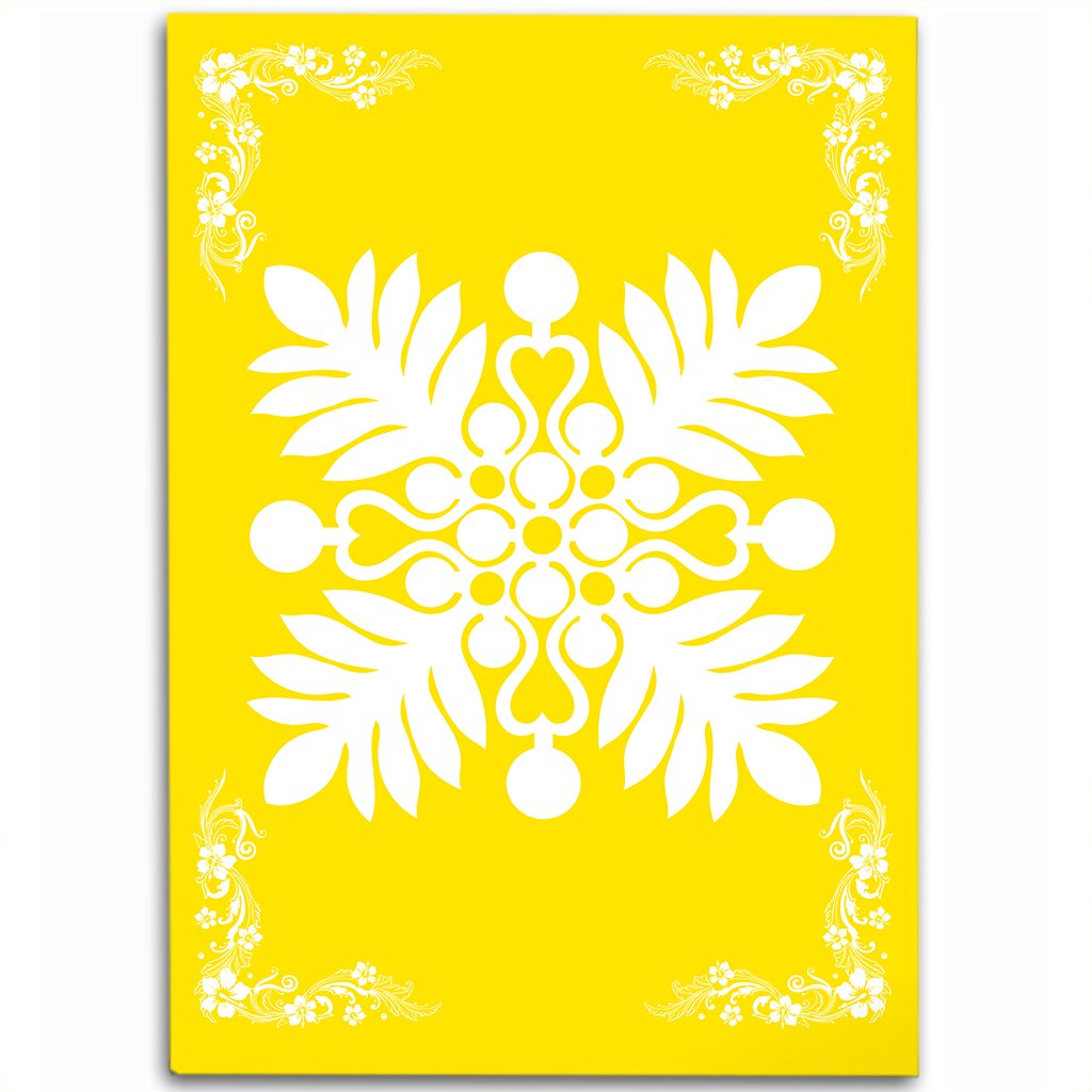 Hawaiian Quilt Maui Plant And Hibiscus Pattern Area Rug - White Yellow - AH White - Polynesian Pride