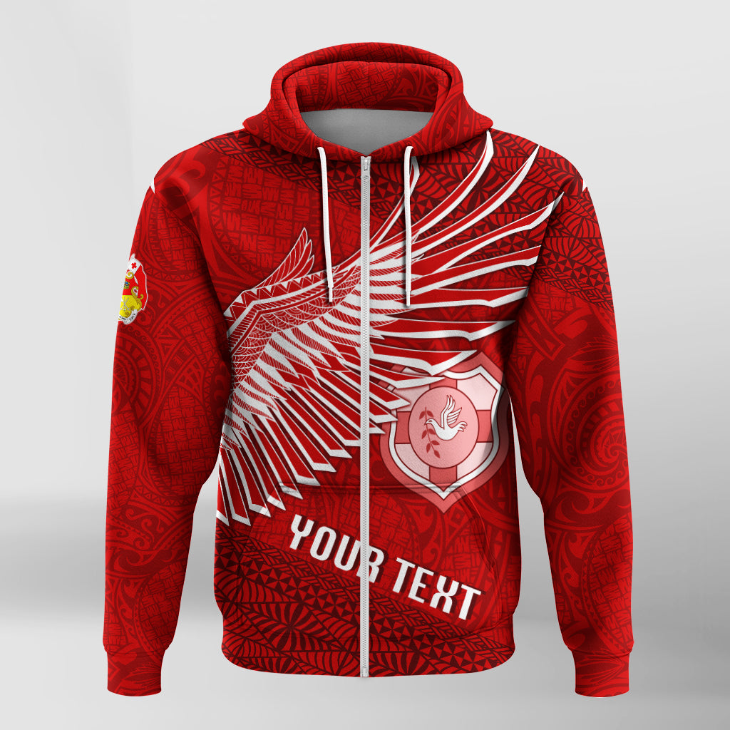 Custom Tonga Rugby Zip up Hoodie Ikale Tahi Soaring Wings LT7 - Polynesian Pride