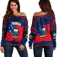 Samoa Combo Women Off Shoulder Sweater Mix Flag LT6 - Polynesian Pride