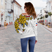 Filipino Off Shoulder Sweater Tribal White Style LT6 - Polynesian Pride