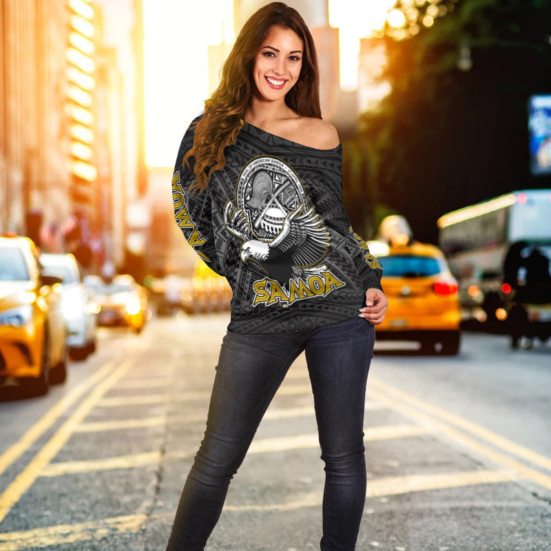 Seal of American Samoa Women Off Shoulder Sweater LT6 Women Black - Polynesian Pride