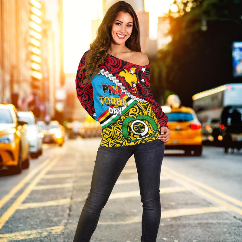 PNG Torba Day Off Shoulder Sweater Happy Day LT6 Women Art - Polynesian Pride
