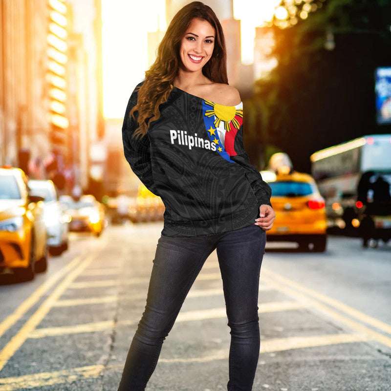 Pilipinas Off Shoulder Sweater Simple Style - Black LT6 Women Black - Polynesian Pride