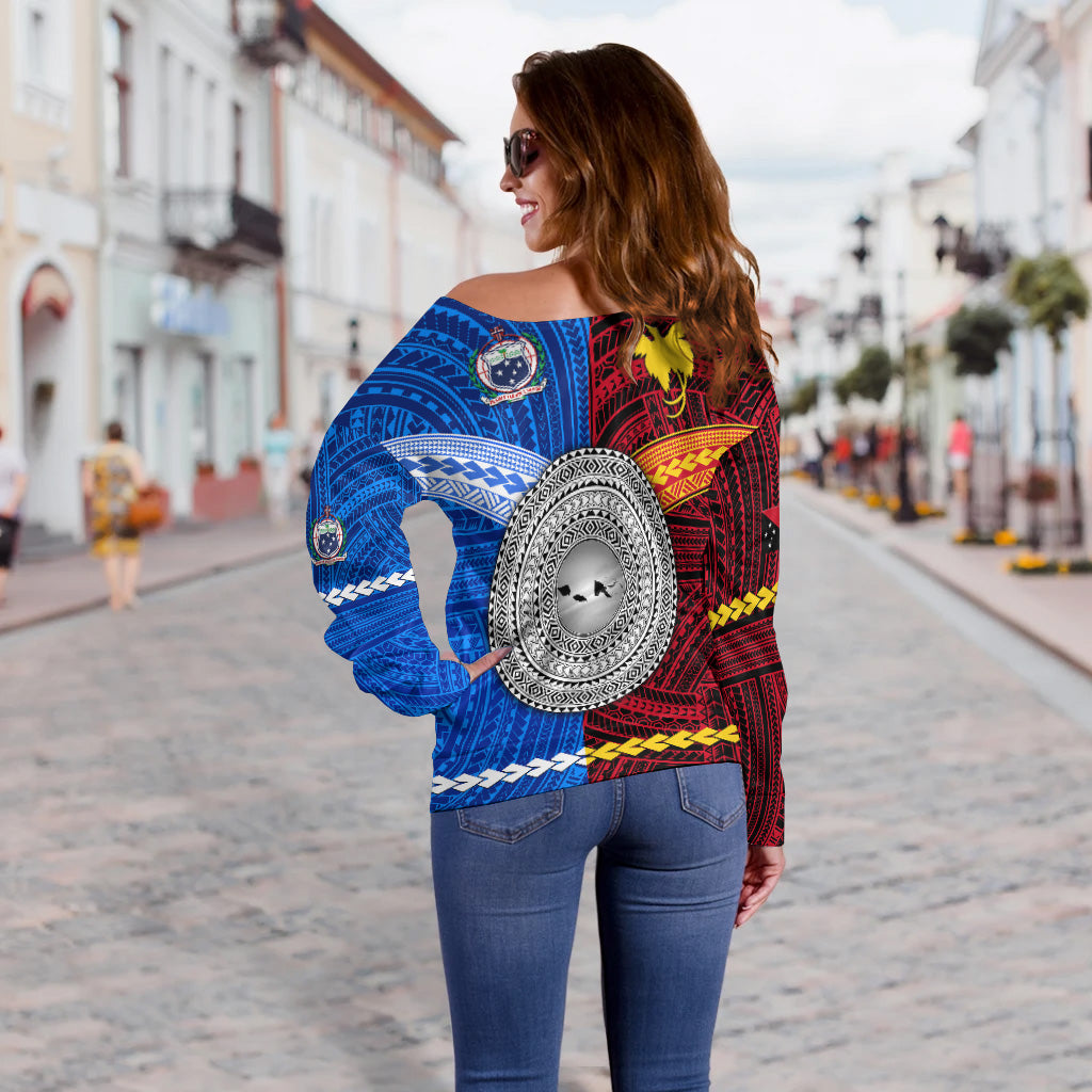 (Custom Personalised) Papua New Guinea And Samoa Together Women Off Shoulder Sweater LT8 - Polynesian Pride
