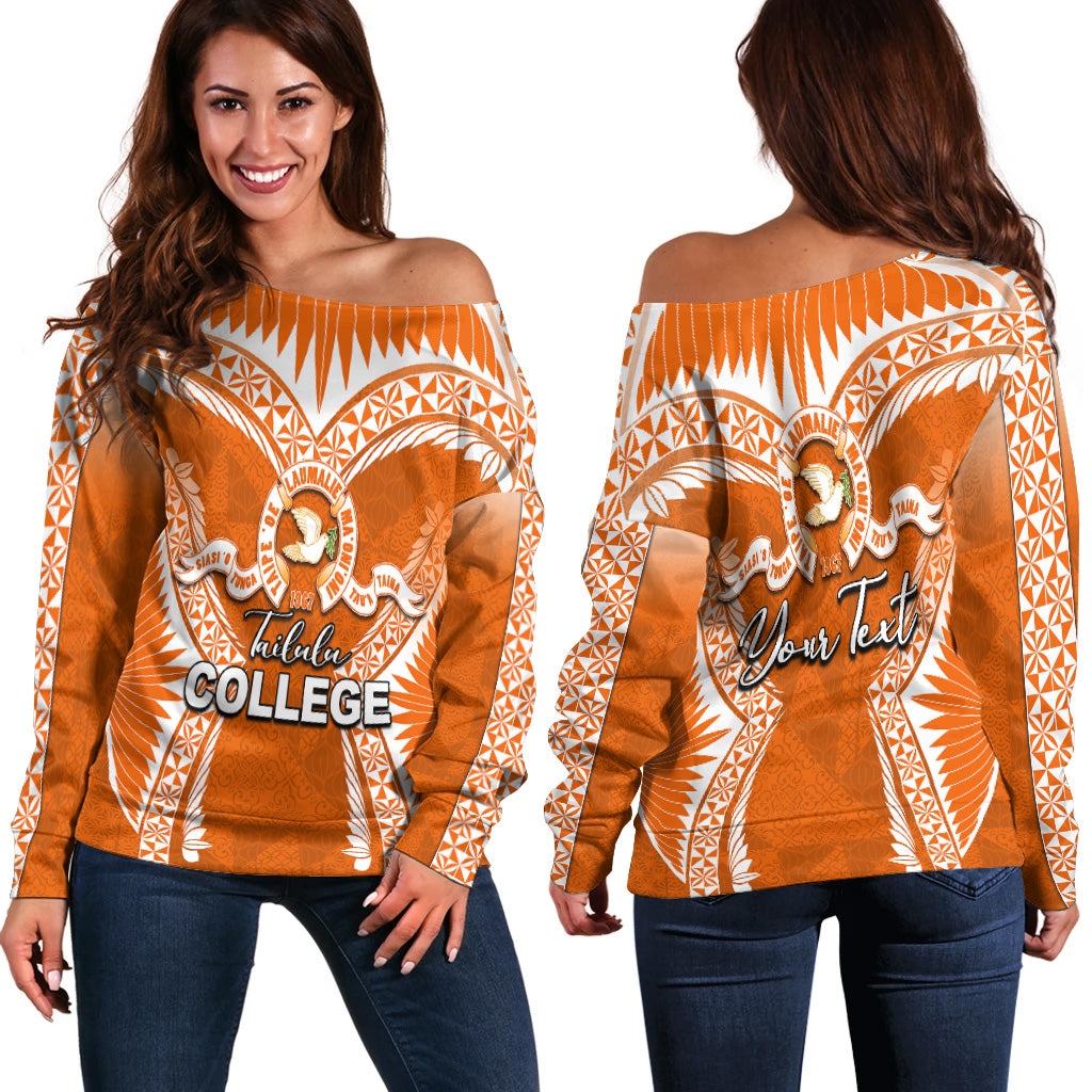 (Custom Personalised)Tailulu College Women's Off Shoulder Sweater Orange Style LT6 - Polynesian Pride