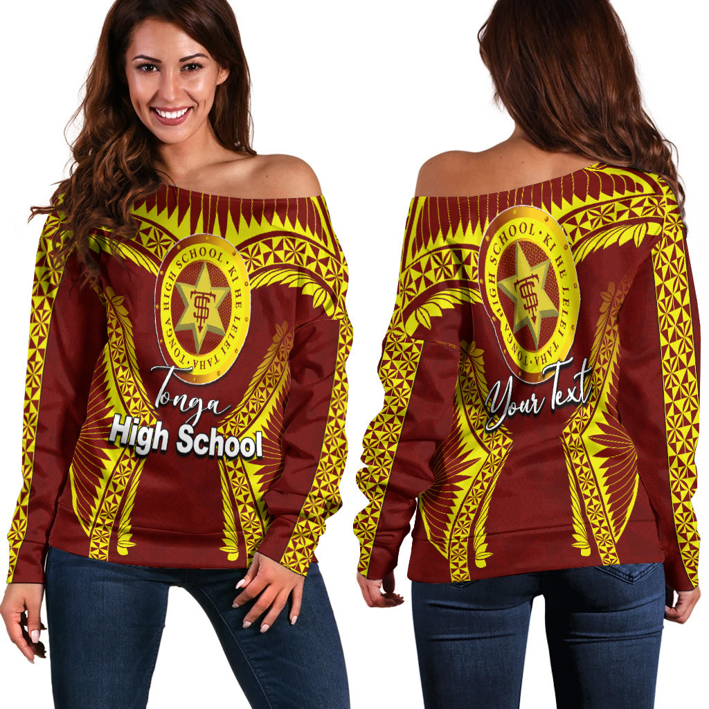 (Custom Personalised)Tonga High School Women's Off Shoulder Sweater Yellow Style LT6 - Polynesian Pride