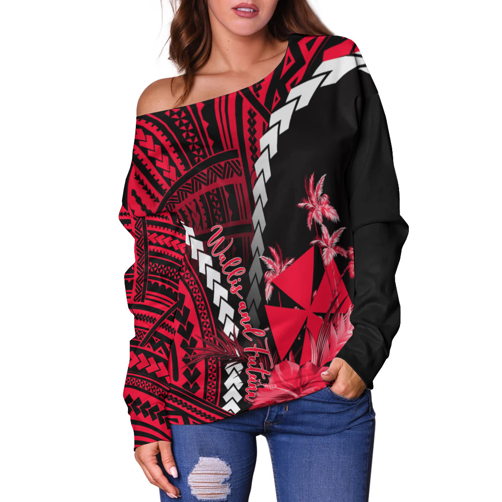 Wallis and Futuna Women's Off Shoulder Sweater Polynesian Style Red Color LT6 - Polynesian Pride
