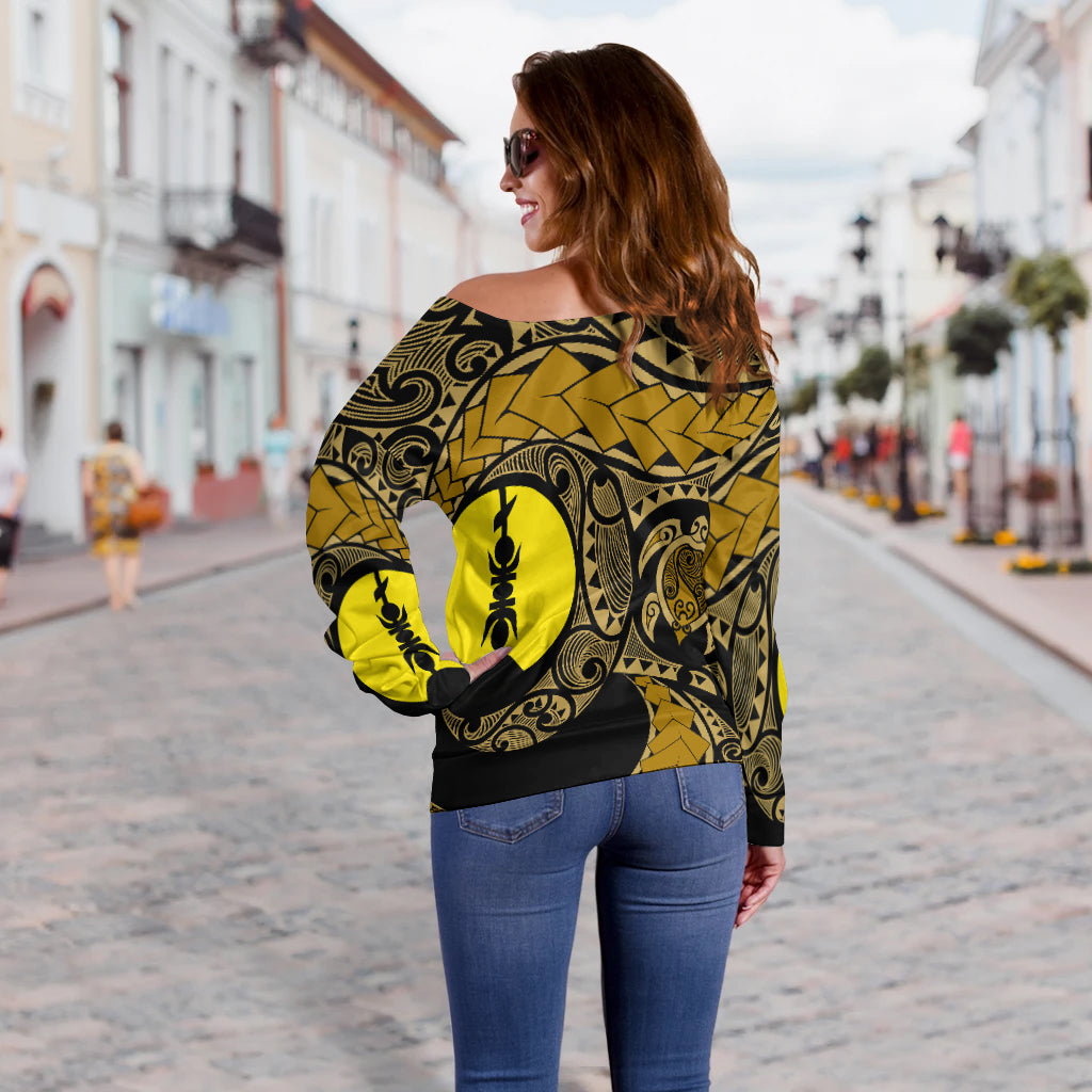 New Caledonia Women's Off Shoulder Sweatshirt Gold Color LT6 - Polynesian Pride