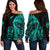 New Zealand Haka Rugby Maori Women Off Shoulder Sweater Silver Fern Vibes - Turquoise 