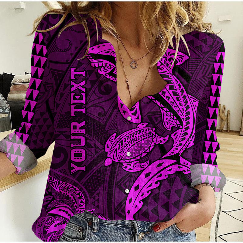 (Custom Personalised) Hawaii Women Casual Shirt Shark and Turtle Mix Kakau Purple LT9 Female Purple - Polynesian Pride