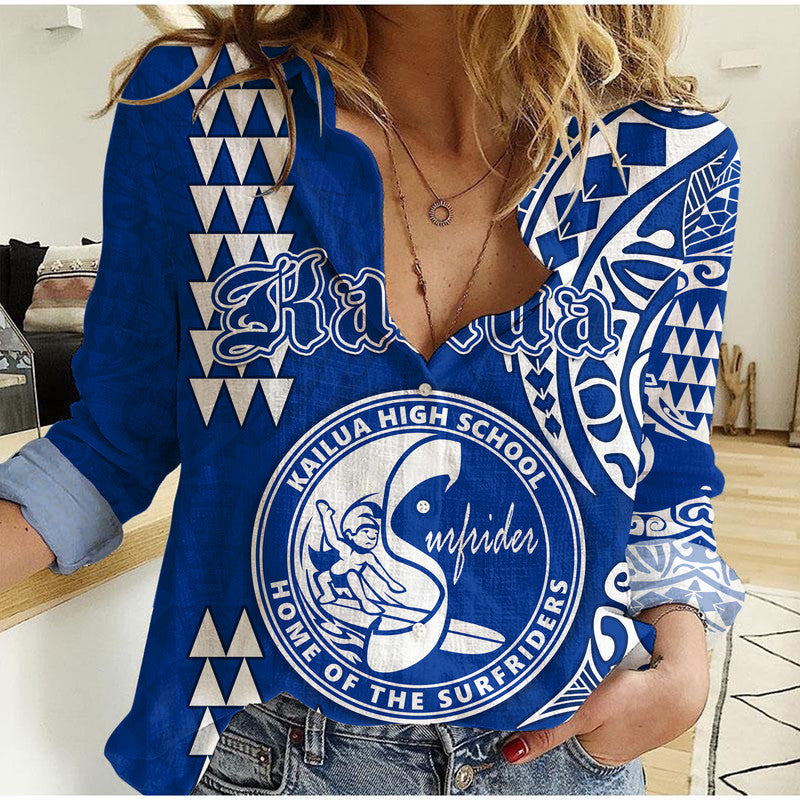 (Custom Personalised) Hawaii Kailua High School Women Casual Shirt Tribal Kakau LT9 Female Blue - Polynesian Pride