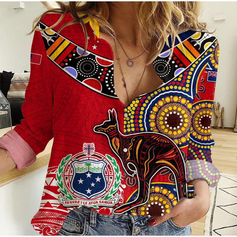 Australia Aboriginal and Samoa Polynesian Women Casual Shirt Boomerang LT9 Female Red - Polynesian Pride