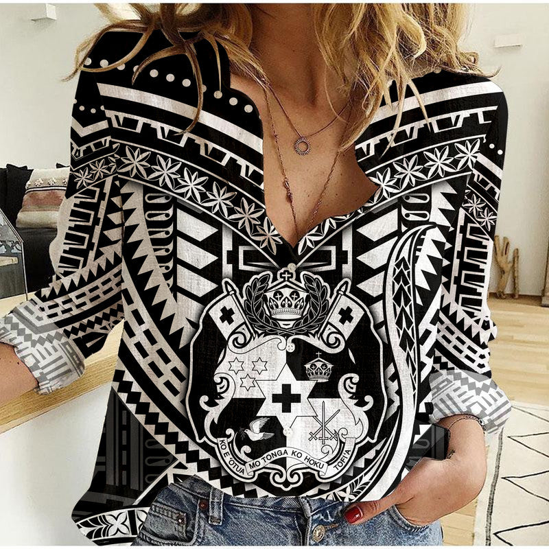 Tonga Coat of Arms Women Casual Shirt LT9 Female Black - Polynesian Pride