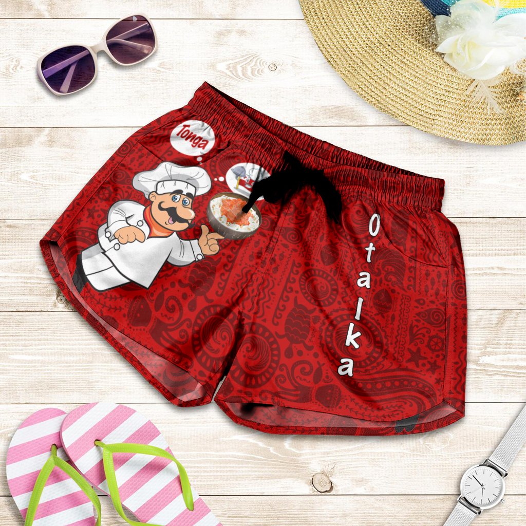 Tonga All Over Print Women's Shorts - Coconut Dishes Women Red - Polynesian Pride