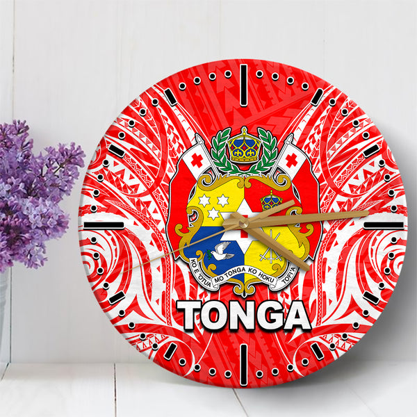Tonga Wall Clock Polynesian Tattoo Coat Of Arms Red LT6