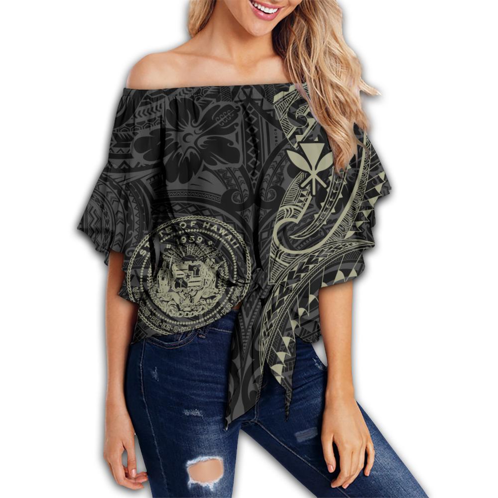 Seal Of Hawaii Kanaka Polynesian Off Shoulder Waist Wrap Top - Hubert - AH Female Black - Polynesian Pride