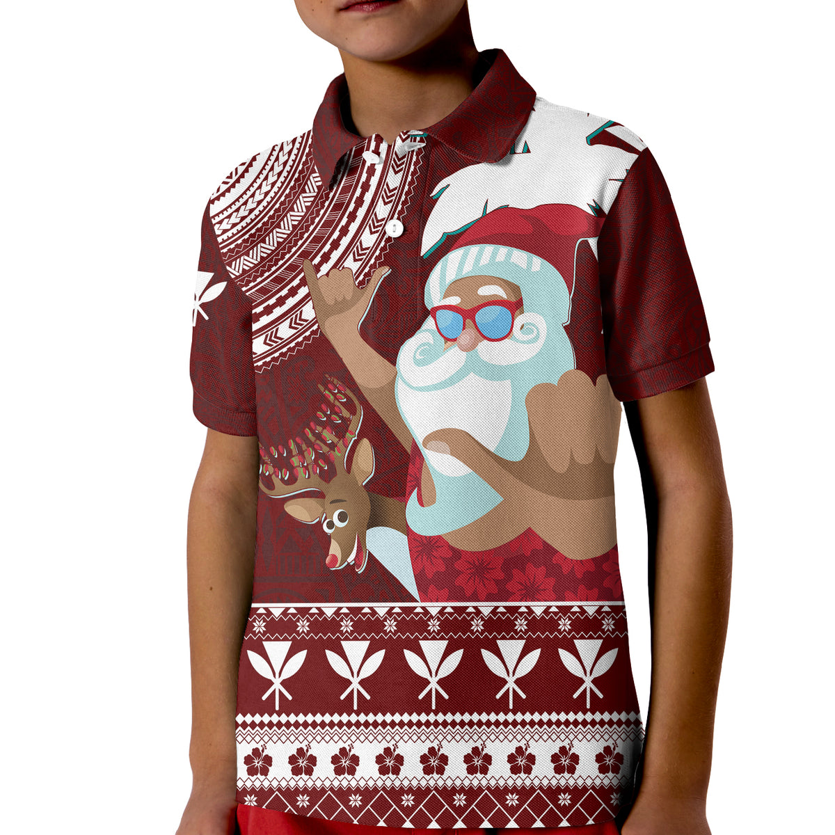 Tropical Christmas Tanned Santa Claus Hawaii Polo Shirt KID LT7 Unisex Red - Polynesian Pride