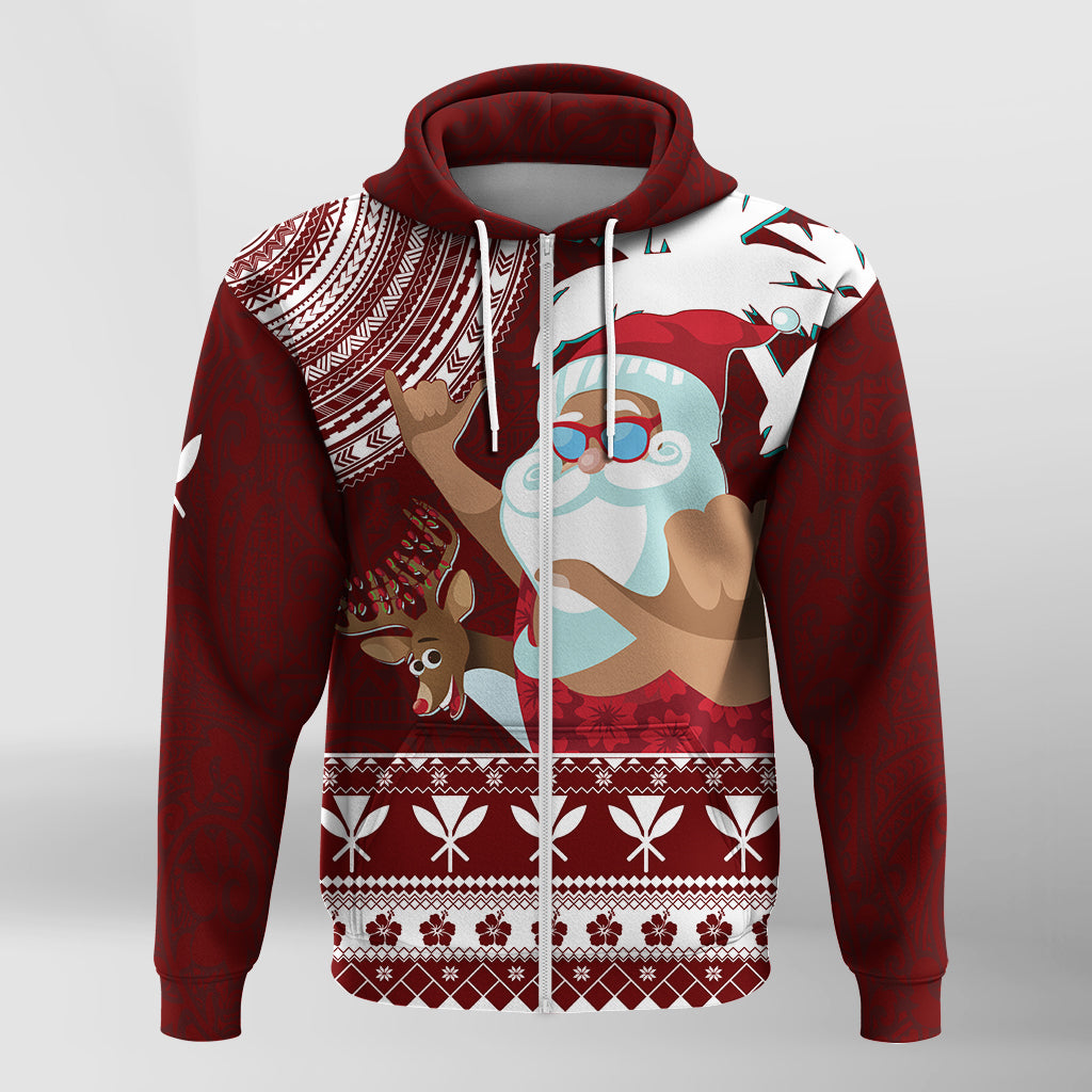 Tropical Christmas Tanned Santa Claus Hawaii Zip up Hoodie LT7 Unisex Red - Polynesian Pride